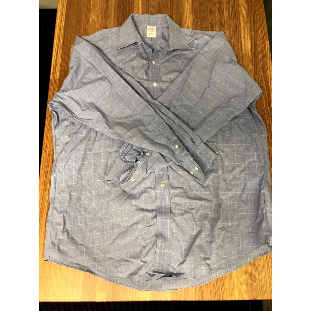Brooks Brothers‎ Mens 17 4/5 Blue Check Dress Shirt Traditional Fit Button Up